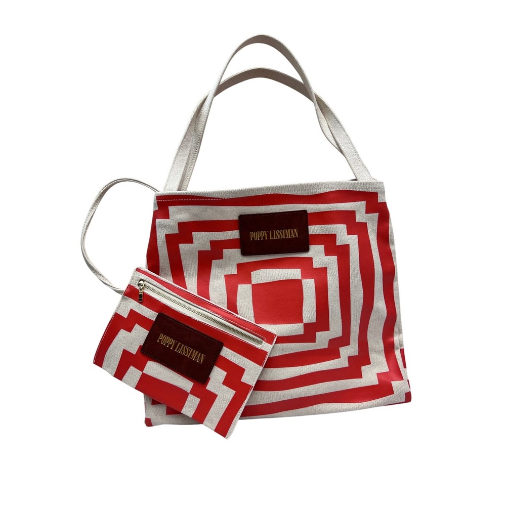 Poppy Lissiman Tote Bag Womens Large Red Excellent Geometric Canvas With Pouch